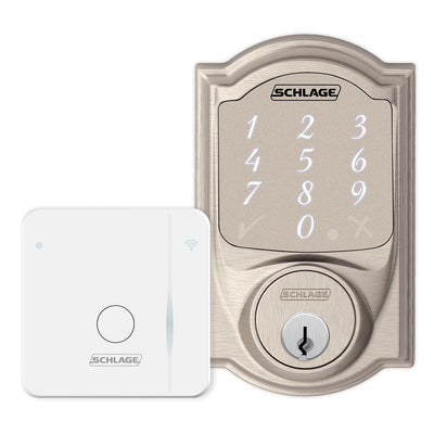 Sense Satin Nickel Camelot Trim Smart Deadbolt and Wi-fi Adapter Bundle - Super Arbor