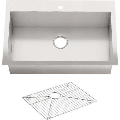 Vault Dual Mount Stainless Steel 33 in. 1-Hole Single Bowl Kitchen Sink with Basin Rack - Super Arbor