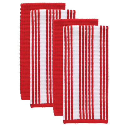 T-fal Red Solid and Stripe Cotton Waffle Terry Kitchen Towel (Set of 4) - Super Arbor