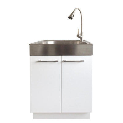 All-in-One 24.2 in. x 21.3 in. x 33.8 in. Stainless Steel Laundry Sink and White 2 Door Cabinet - Super Arbor