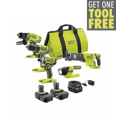 ONE+ 18V Brushless Cordless 4-Tool Combo Kit with (2) 2.0 Ah Batteries, Charger, Bag w/Free Hammer Drill - Super Arbor