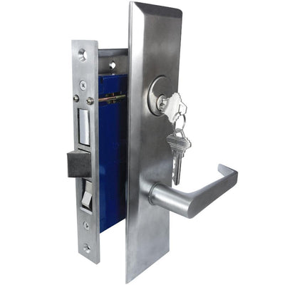 Satin Chrome Mortise Entry Lever Left Hand Lock Set with 2-1/2 in. Backset and 2 SC1 Keys - Super Arbor