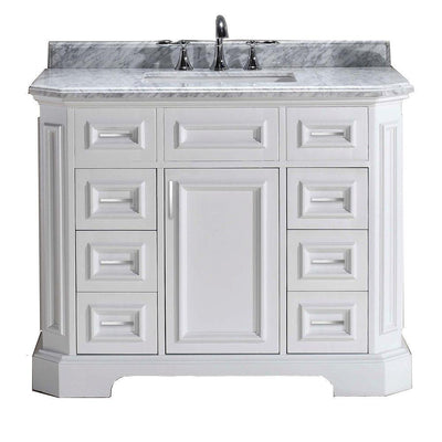 Bristol 42 in. Vanity in White with Marble Vanity Top in Carrara White - Super Arbor