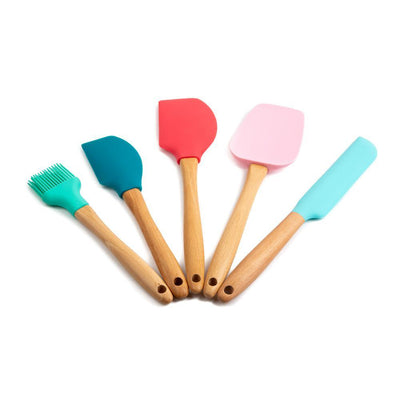 Nostalgia Light Beechwood and Silicone Utensils (Set of 5) - Super Arbor