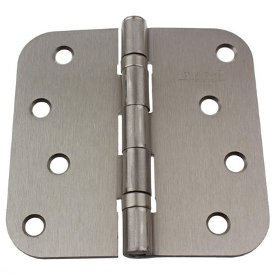 4 in. Satin Nickel Steel Ball-Bearing Door Hinge 5/8 in. Corner Radius with Screws (12-Pack) - Super Arbor