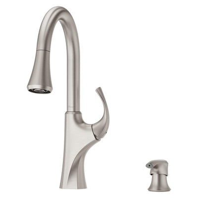 Miri Single-Handle Pull-Down Sprayer Kitchen Faucet with Soap Dispenser in Spot Defense Stainless Steel - Super Arbor