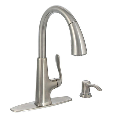 Pasadena Single-Handle Pull-Down Sprayer Kitchen Faucet with Soap Dispenser in Stainless Steel - Super Arbor