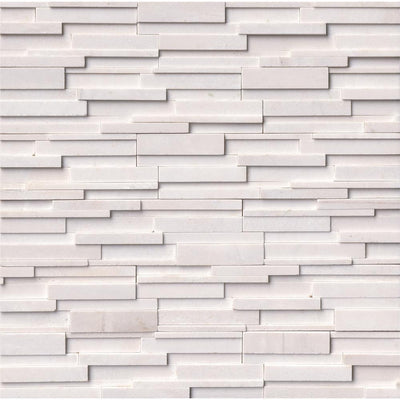 Arctic White 3D Ledger Panel 6 in. x 24 in. Honed Marble Wall Tile (10 cases / 60 sq. ft. / pallet) - Super Arbor