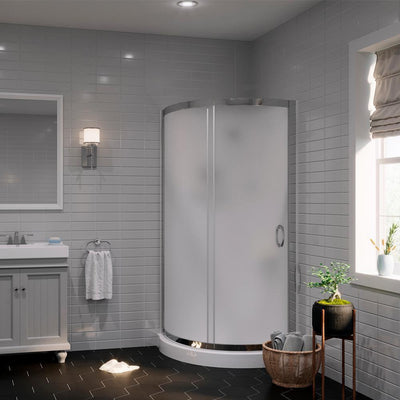Breeze 34 in. L x 34 in. W x 76 in. H Corner Shower Kit with Frosted Glass, Shower Base and Wall in White - Super Arbor