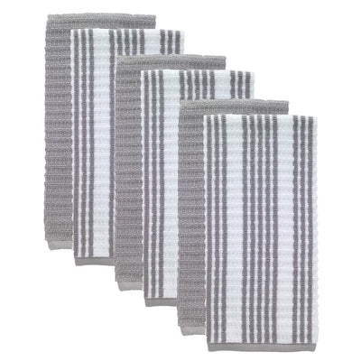 T-Fal Gray Solid and Stripe Waffle Cotton Terry Kitchen Dish Towel (Set of 6) - Super Arbor