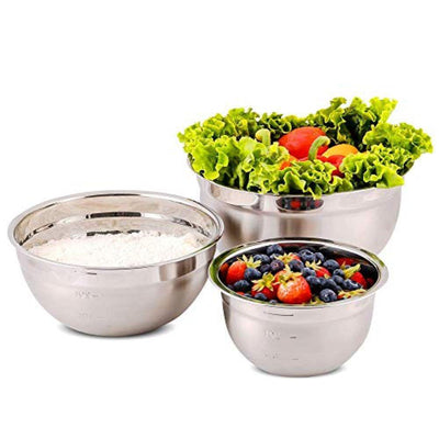 3-Piece Mixing Bowls with Lids Stainless Steel Kitchen Storage Bakeware Set - Super Arbor