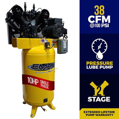 Industrial Series 80 Gal. 10 HP 1-Phase Electric Air Compressor with pressure lubricated pump - Super Arbor