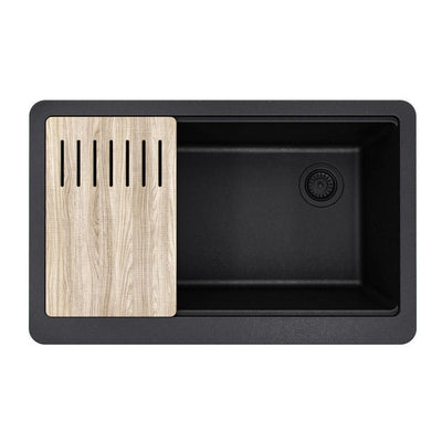 Bellucci MetallTek Farmhouse ApronFront Granite Composite 33 in.Single Bowl Kitchen Sink with Cutting Board in Black - Super Arbor