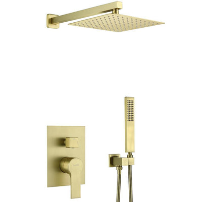 1-Spray Patterns with 2.66 GPM 10 in. Wall Mount Dual Shower Heads with Rough-In Valve Body and Trim in Brushed Gold - Super Arbor