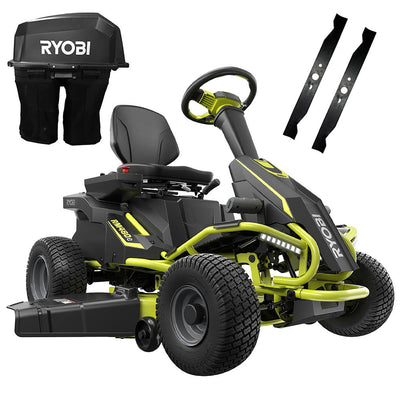 RYOBI 38 in. 75 Ah Battery Electric Rear Engine Riding Lawn Mower and Bagging Kit - Super Arbor