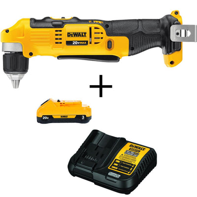 20-Volt MAX Li-Ion Cordless 3/8 in. Right Angle Drill (Tool-Only) with Bonus 20-Volt MAX Li-Ion Battery 3.0Ah & Charger - Super Arbor