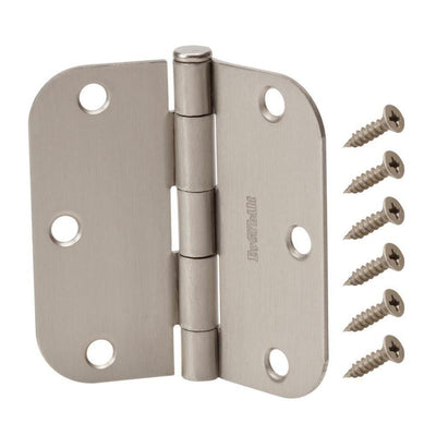 3-1/2 in. Satin Nickel 5/8 in. Radius Smooth Action Door Hinges Value Pack (3-Pack) - Super Arbor