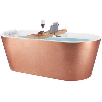 67 in. Foil Acrylic Tub for Bathroom - Flat Bottom Stand Alone Bathtub in Glossy Copper - Super Arbor