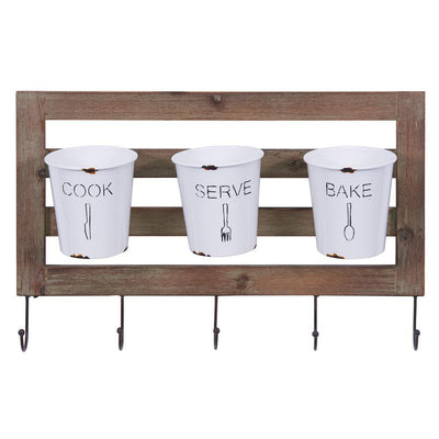 Hanging Metal Utensil Caddy with Hooks and Tin Buckets - Super Arbor