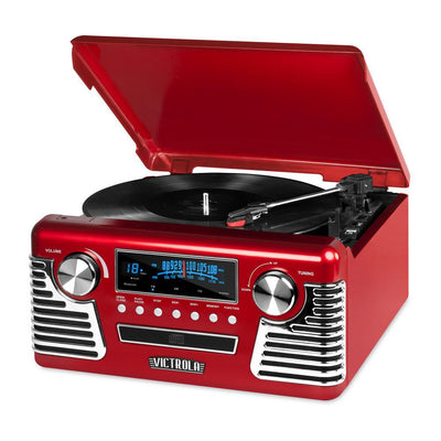Retro Style Turntable with Bluetooth and CD Player in Red - Super Arbor