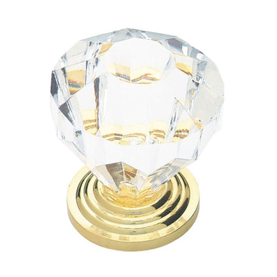 1-1/4 in. (32 mm) Polished Brass with Clear Faceted Acrylic Cabinet Knob - Super Arbor