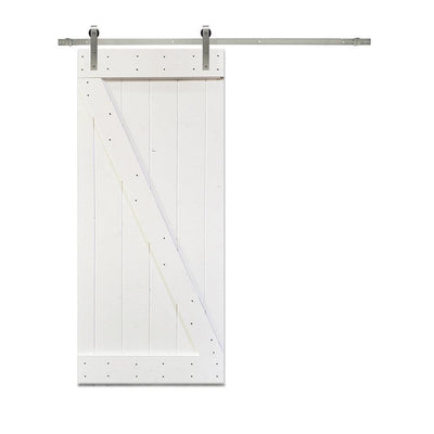 Z Series 30 in. x 84 in. White Knotty Pine Wood Interior Sliding Barn Door with Hardware Kit - Super Arbor