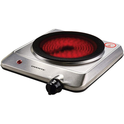 Electric Infrared Burner Single-Plate (1000-Watt) Silver Ceramic Glass Cooktop (BGI201S) - Super Arbor