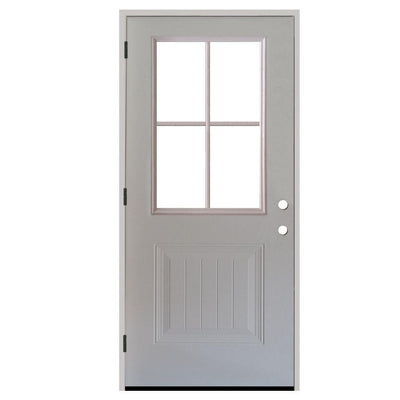 32 in. x 80 in. Premium Clear 4 Lite Plank Panel White Primed Steel Prehung Front Door - Super Arbor