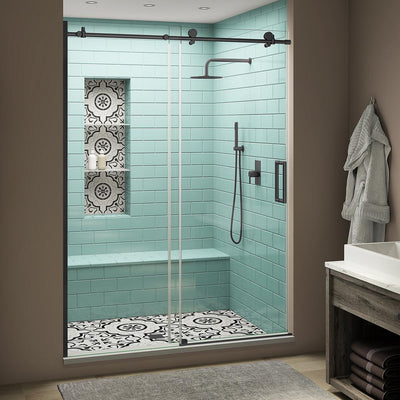 Coraline XL 68 - 72 in. x 80 in. Frameless Sliding Shower Door with StarCast Clear Glass in Matte Black Right Hand - Super Arbor