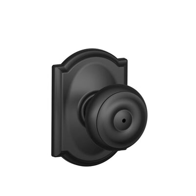 Georgian Matte Black Privacy Bed/Bath Door Knob with Camelot Trim - Super Arbor