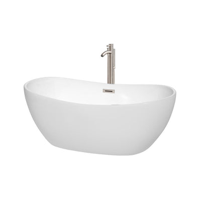 Rebecca 60 in. Acrylic Flatbottom Non-Whirlpool Bathtub in White with Brushed Nickel Trim and Faucet - Super Arbor