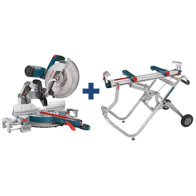 15 Amp 12 in. Corded Dual-Bevel Sliding Glide Miter Saw Combo Kit with Bonus Gravity Rise Wheeled Miter Saw Stand - Super Arbor