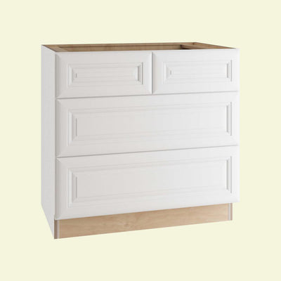 Brookfield Assembled 36x34.5x24 in. Plywood 3 Drawer Base Kitchen Cabinet Soft Close Drawers in Painted Pacific White - Super Arbor