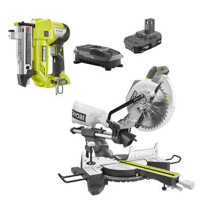 15 Amp 10 in. Sliding Compound Miter Saw and 18-Volt Cordless Airstrike ONE+ Pin Nailer Kit - Super Arbor