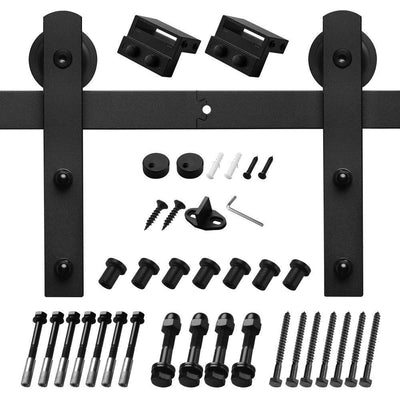 12 ft./144 in Black Straight Strap Sliding Barn Door Track and Hardware Kit for Single Door with Floor Guide - Super Arbor