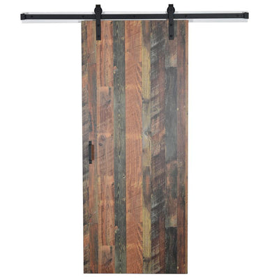 37 in. x 84 in. Antique Bourbon Pine 8215-12 Solid Core Wood Flush Barn Door with Sliding Door Hardware Kit - Super Arbor