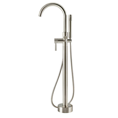 Athena Single-Handle Floor-Mounted Roman Tub Faucet with Hand Shower in Brushed Nickel - Super Arbor