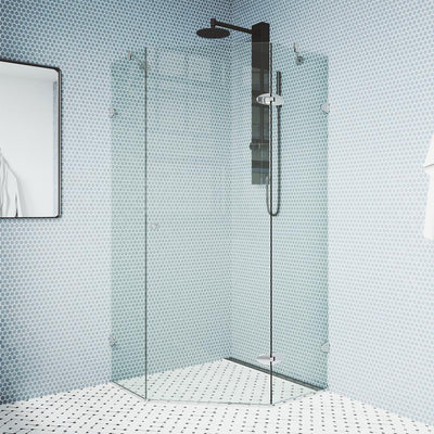 Verona 36.125 in. x 73.375 in. Frameless Neo-Angle Hinged Corner Shower Enclosure in Chrome with Clear Glass - Super Arbor