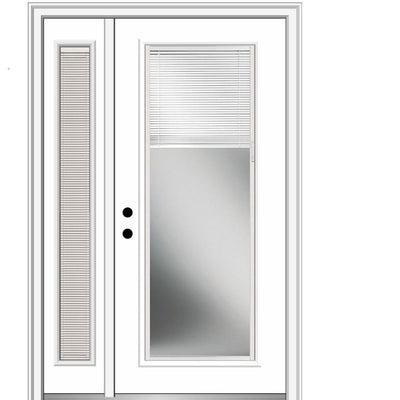 53 in. x 81.75 in. Internal Blinds Right Hand Inswing Full-Lite Primed Steel Prehung Front Door with One Sidelite - Super Arbor