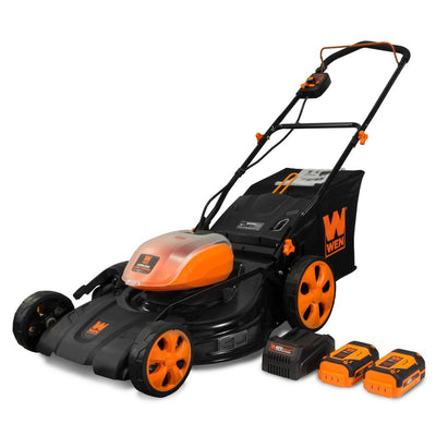 WEN 21 in. 40-Volt Max Lithium-Ion Cordless 3-in-1 Walk Behind Push Lawn Mower - 16 Gal. Bag, Two Batteries/Charger Included - Super Arbor