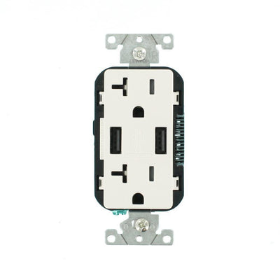 Decora 20 Amp 125-Volt Combination Duplex Outlet and USB Outlet, White - Super Arbor