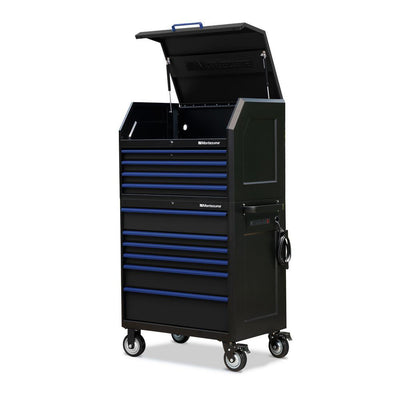 24 in. x 36 in. 10-Drawer Tool Chest and Cabinet Combo with Power and USB Outlets in Black and Blue - Super Arbor