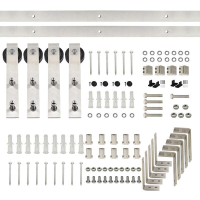 6 ft./72 in. Stainless Steel Sliding Bypass Barn Door Hardware Track Kit for Double Doors Non-Routed Floor Guide - Super Arbor