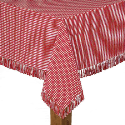 Homespun Fringed 60 in. x 102 in. Red 100% Cotton Tablecloth - Super Arbor