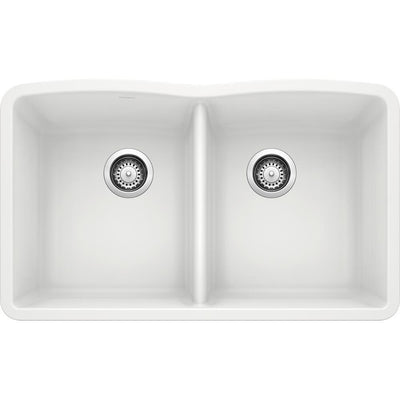 DIAMOND Undermount Granite Composite 32.06 in. 50/50 Double Bowl Kitchen Sink in White - Super Arbor