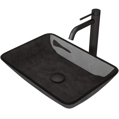 VIGO Onyx Vessel Sink in Gray with Faucet in Matte Black - Super Arbor