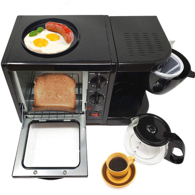 3-in-1 Stainless Steel Black Breakfast Maker Station Hub Toaster Oven - Super Arbor