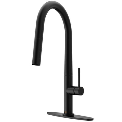 Greenwich Single-Handle Pull-Down Sprayer Kitchen Faucet with Deck Plate in Matte Black - Super Arbor