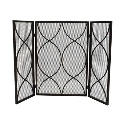 Pleasants Modern Black and Gold Three Panel Iron Fire Screen - Super Arbor