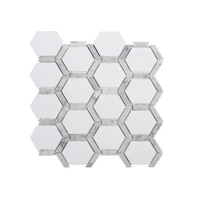 Jeff Lewis Norton White 11.75 in. x 11.375 in. x 9 mm Hexagon Polished Marble Wall and Floor Mosaic Tile - Super Arbor